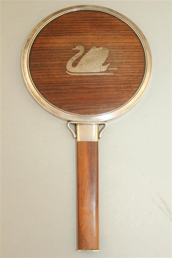 A Georg Jensen rosewood and silver mounted hand mirror, 9.5in.